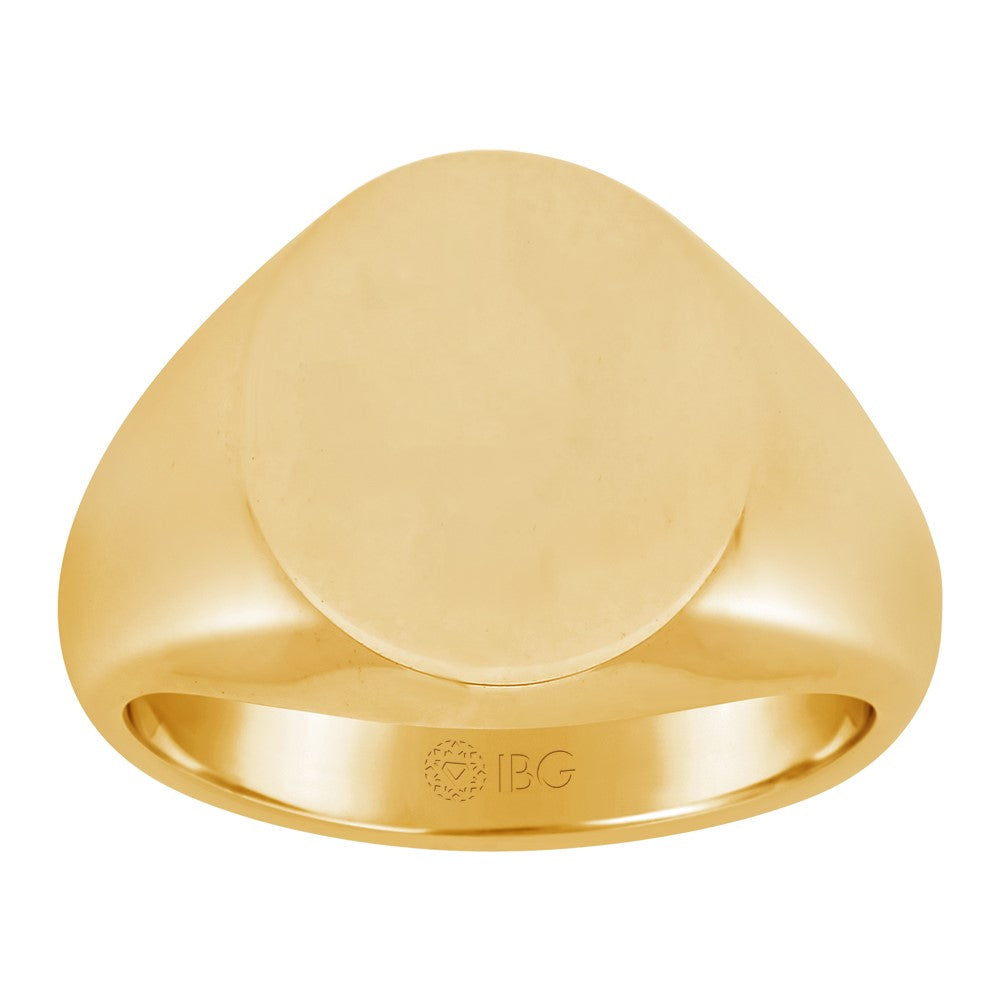 14k Yellow Gold 16x14mm Men's Round Signet Ring