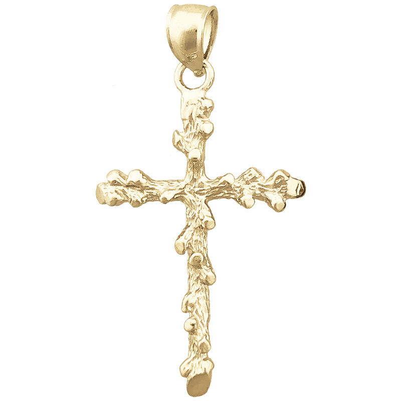 14K Gold 26MM Nugget 3D Cross Pendant