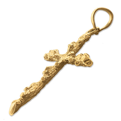 14K Gold 26MM Nugget 3D Cross Pendant