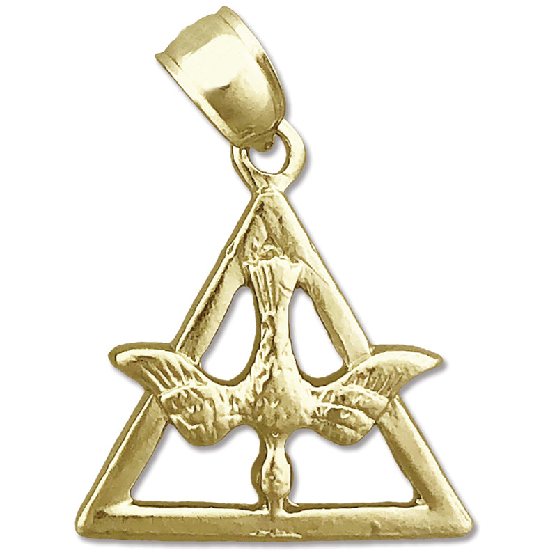 14K Gold Holy Spirit Dove In Trinity Triangle Charm
