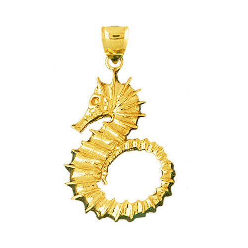 14K Gold Large Seahorse Pendant