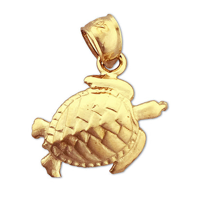 14K Gold 20MM Sea Life Turtle Pendant