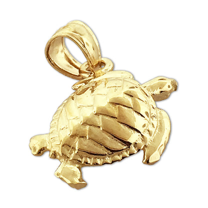 14K Gold 20MM Sea Life Turtle Pendant