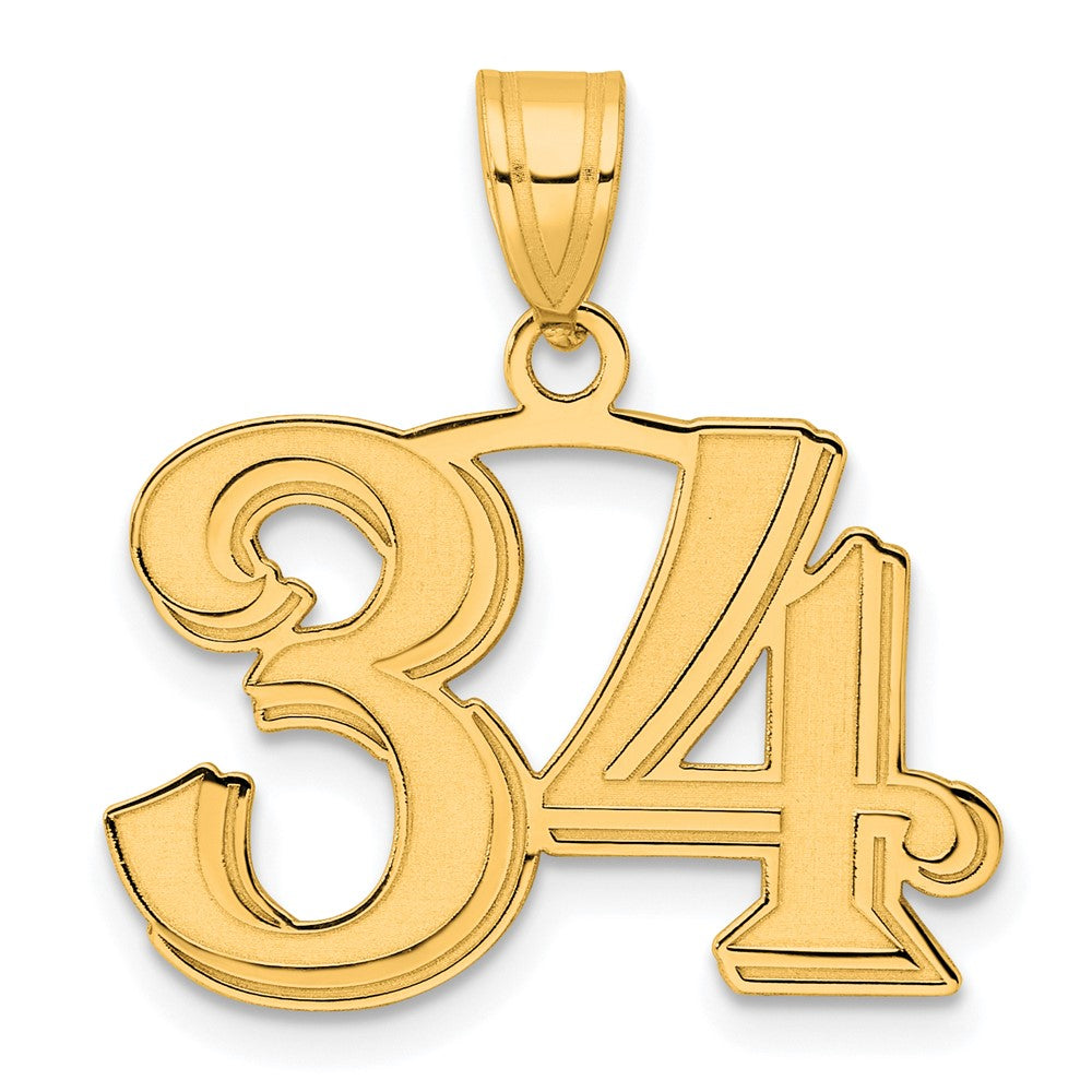 14k Yellow Gold Polished Etched Number 34 Pendant