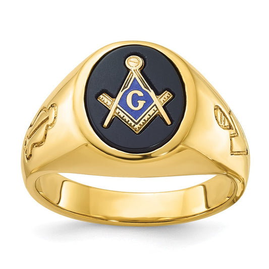 14k Yellow Gold Men's Polished and Grooved Blue Lodge Master Masonic Ring Mounting