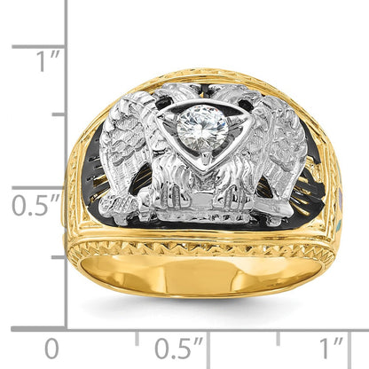 14k Two-tone Gold Men's Polished and Textured 32nd Degree Scottish Rite Masonic Ring Mounting