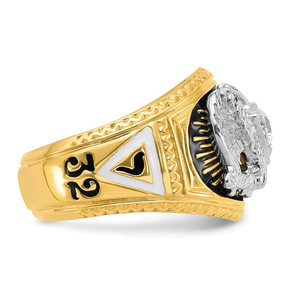 14k Two-tone Gold Men's Polished and Textured 32nd Degree Scottish Rite Masonic Ring Mounting