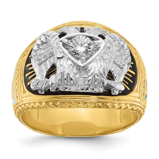 14k Two-tone Gold Men's Polished and Textured 32nd Degree Scottish Rite Masonic Ring Mounting
