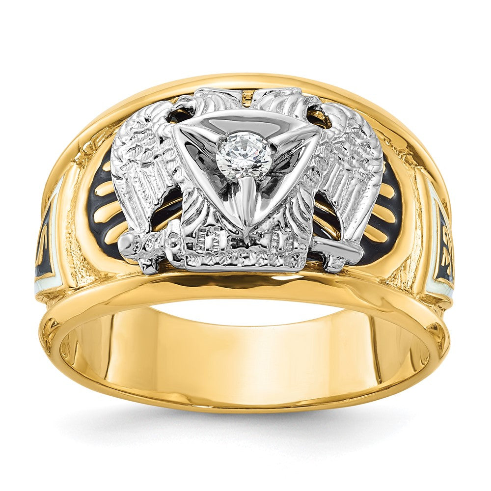 14k Two-tone Gold Men's Polished and Textured 32nd Degree Scottish Rite Masonic Ring Mounting