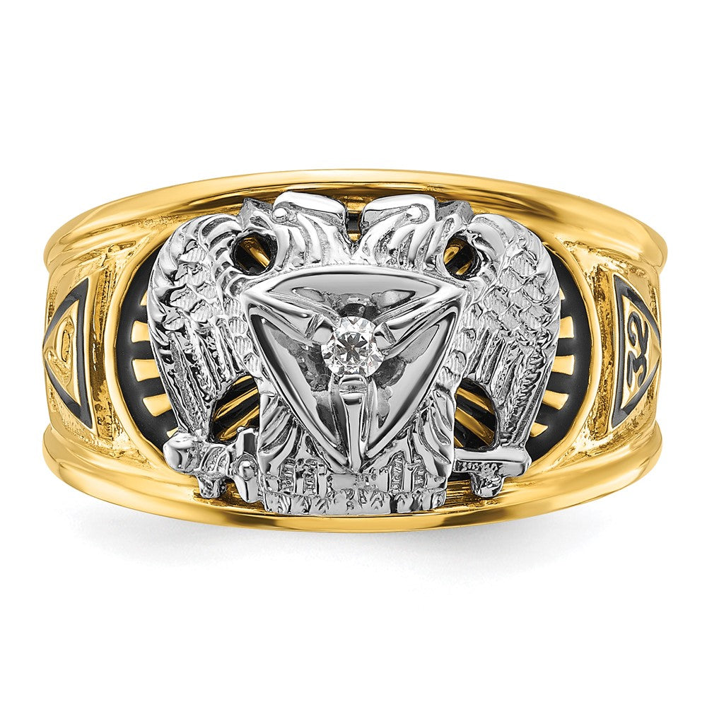14k Two-tone Gold Men's Polished and Textured 32nd Degree Scottish Rite Masonic Ring Mounting