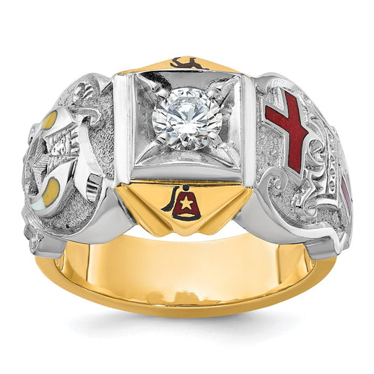 14k Two-tone Gold Men's Polished and Textured Knights Templar Masonic Shriner's Ring Mounting