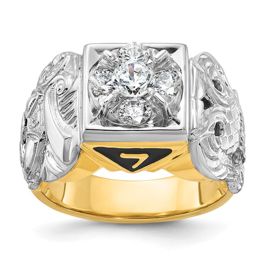 14k Two-tone Gold Men's Polished and Textured Double Eagle Masonic Shriner's Ring Mounting