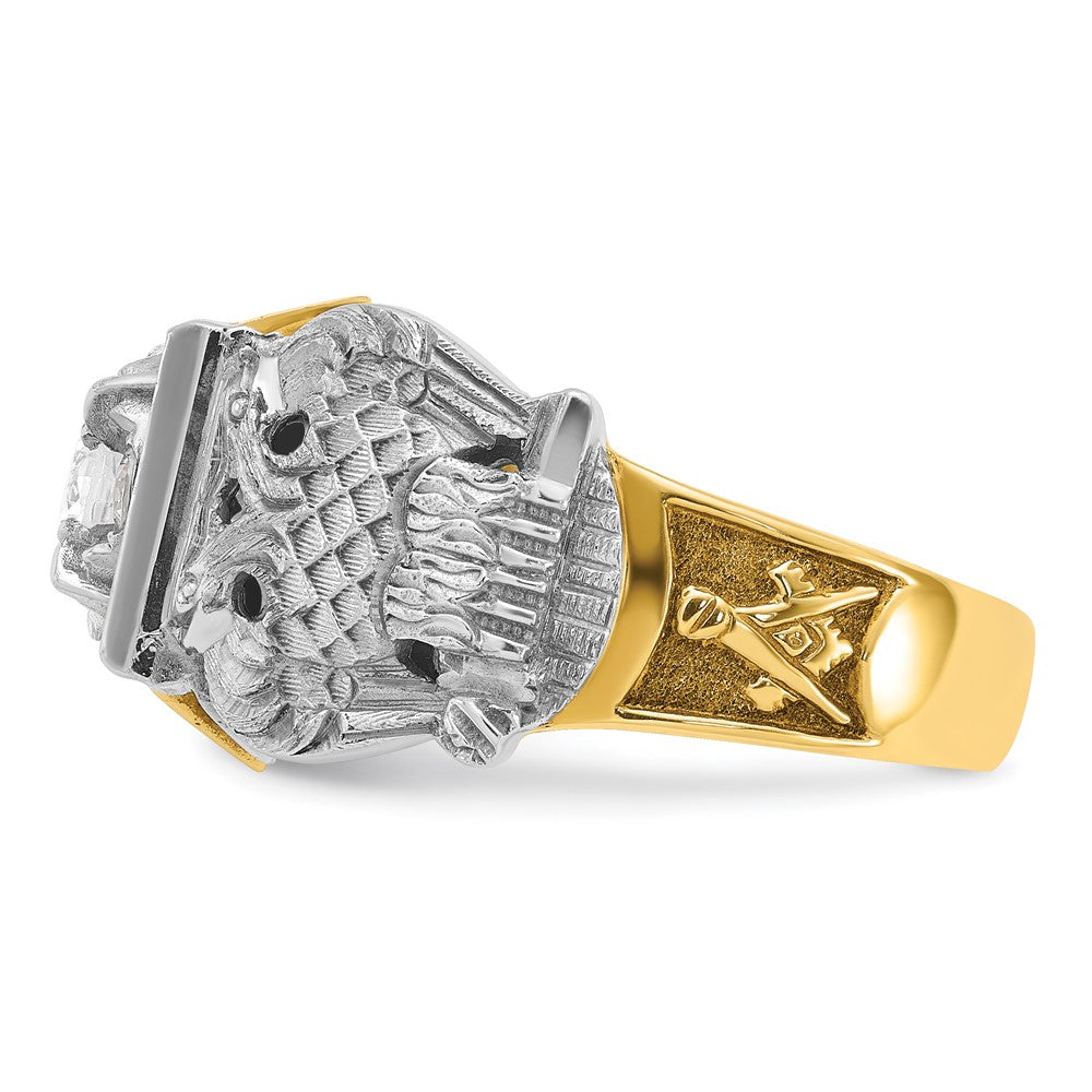 14k Two-tone Gold Men's Polished and Textured with Black Enamel and Diamond 32nd Degree Scottish Rite Masonic Ring