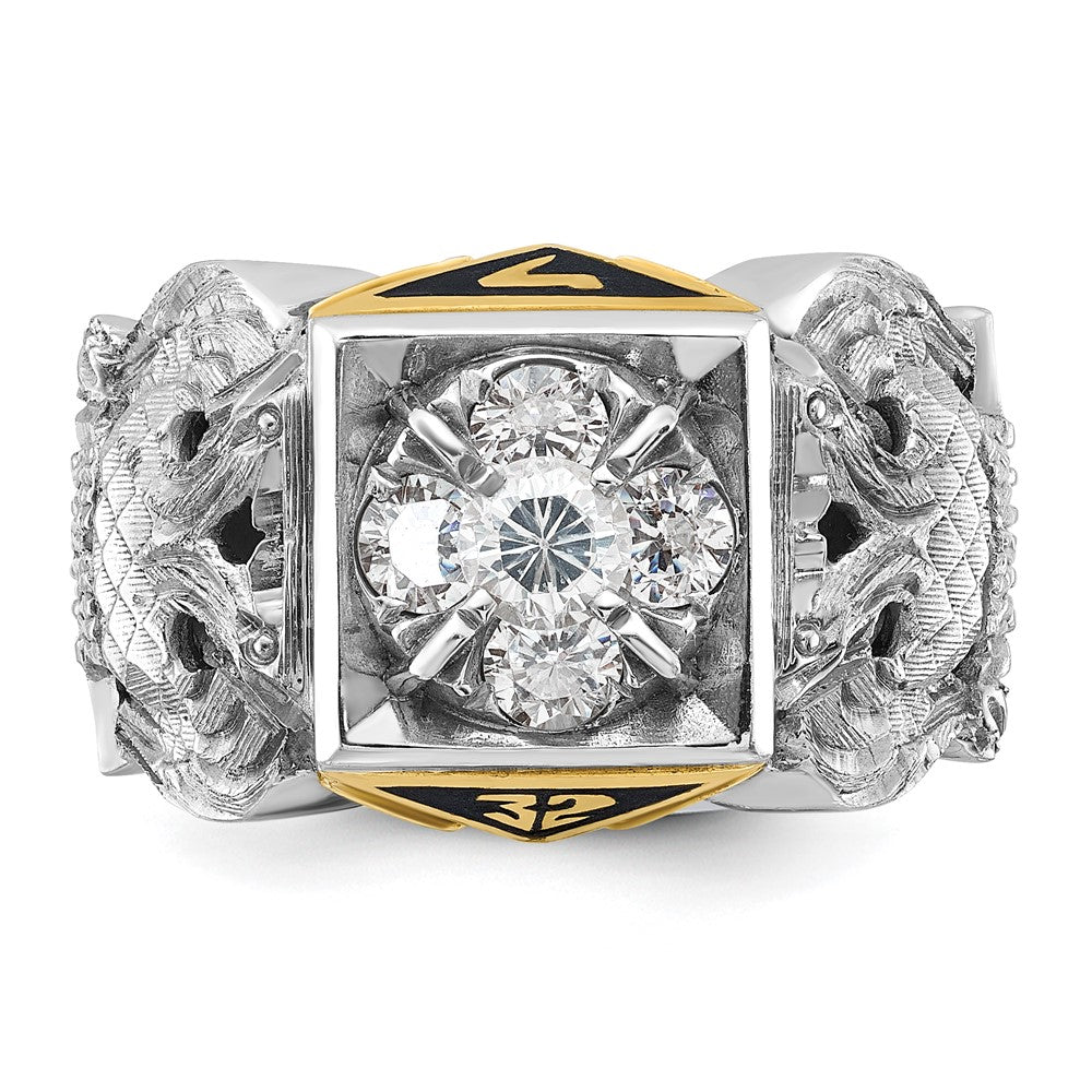 14k Two-tone Gold Men's Polished and Textured with Black Enamel and Diamond 32nd Degree Scottish Rite Masonic Ring