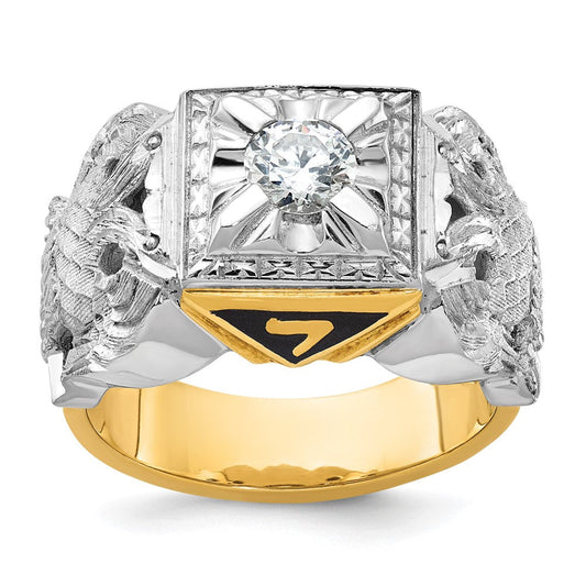 14k Two-tone Gold Men's Polished and Textured 32nd Degree Scottish Rite Masonic Ring Mounting