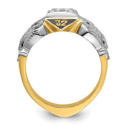 14k Two-tone Gold Men's Polished and Textured 32nd Degree Scottish Rite Masonic Ring Mounting