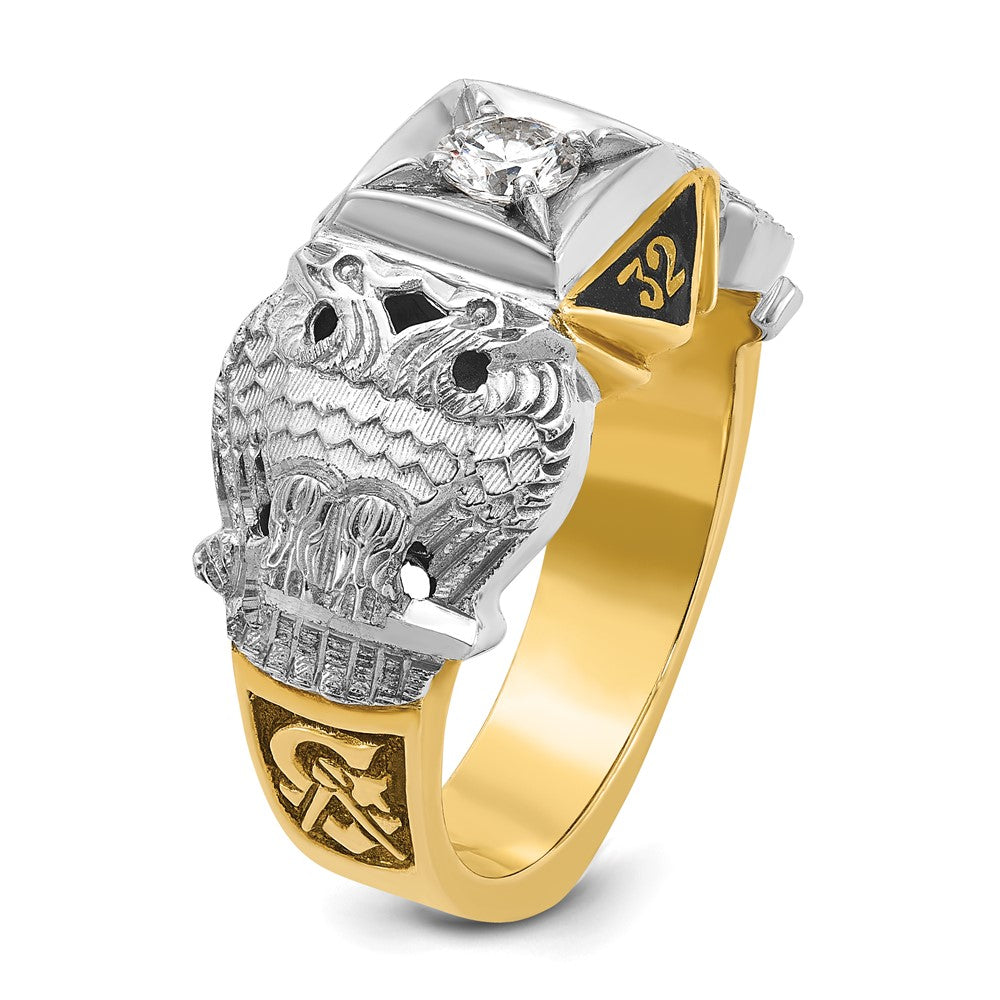14k Two-tone Gold Men's Polished and Textured 32nd Degree Scottish Rite Masonic Ring Mounting