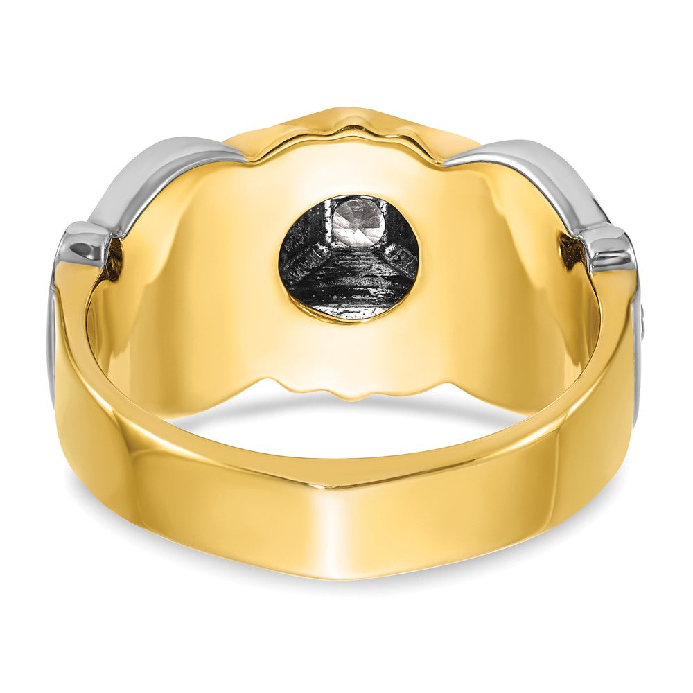 14k Two-tone Gold Men's Polished and Textured with Blue Enamel and Diamond Blue Lodge Master Masonic Ring