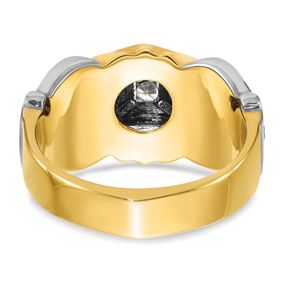 14k Two-tone Gold Men's Polished and Textured with Blue Enamel and Diamond Blue Lodge Master Masonic Ring