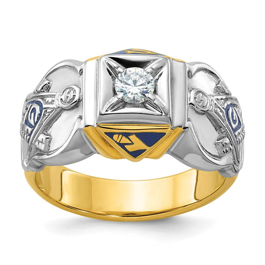 14k Two-tone Gold Men's Polished and Textured Blue Lodge Master Masonic Ring Mounting
