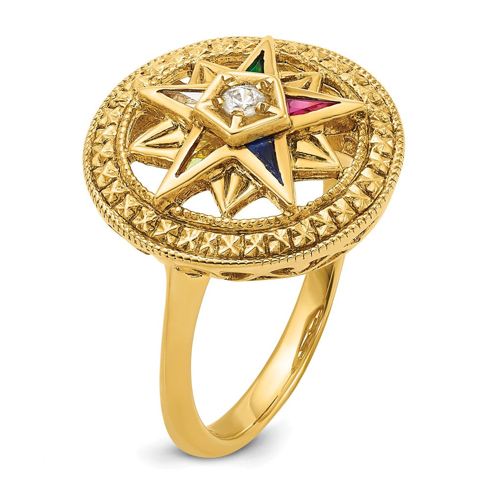 14k Yellow Gold Women's Polished and Textured Eastern Star Masonic Ring Mounting