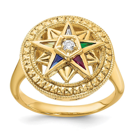 14k Yellow Gold Women's Polished and Textured Eastern Star Masonic Ring Mounting