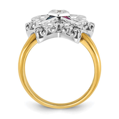 14k Two-tone Gold Women's Polished and Beaded Eastern Star Masonic Ring Mounting