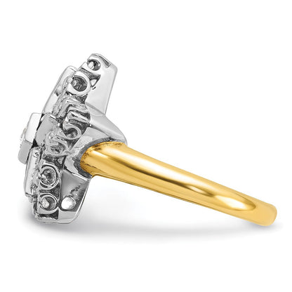 14k Two-tone Gold Women's Polished and Beaded Eastern Star Masonic Ring Mounting