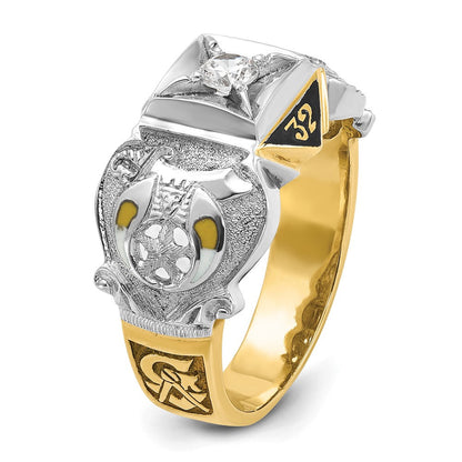14k Two-tone Gold Men's Polished and Textured Double Eagle Masonic Shriner's Ring Mounting