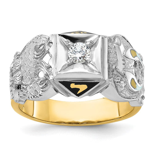 14k Two-tone Gold Men's Polished and Textured Double Eagle Masonic Shriner's Ring Mounting