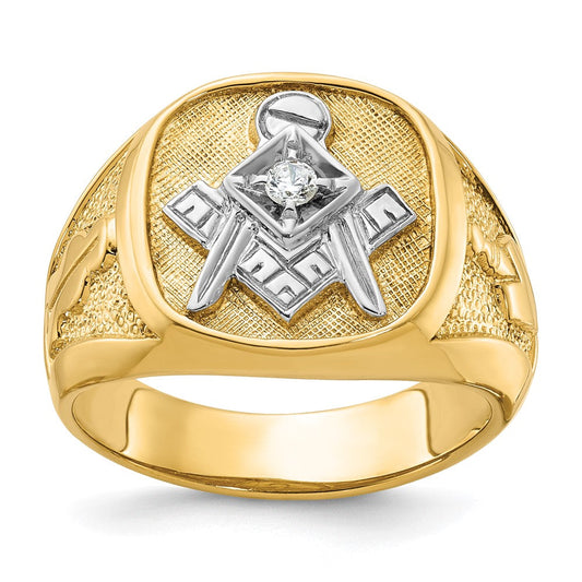 14k Yellow u0026 Rhodium Gold Men's Polished and Textured Blue Lodge Master Masonic Ring Mounting