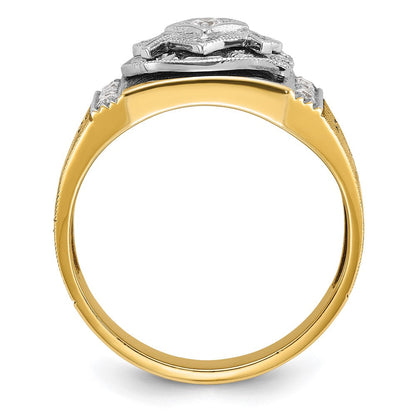 14k Two-tone Gold Men's Polished and Textured Blue Lodge Master Masonic Ring Mounting