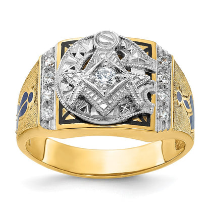 14k Two-tone Gold Men's Polished and Textured Blue Lodge Master Masonic Ring Mounting