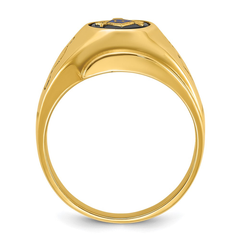 14k Yellow Gold Men's Polished and Grooved Blue Lodge Master Masonic Ring Mounting