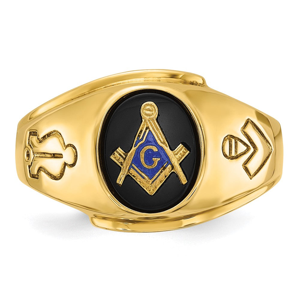 14k Yellow Gold Men's Polished and Grooved Blue Lodge Master Masonic Ring Mounting