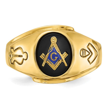 14k Yellow Gold Men's Polished and Grooved Blue Lodge Master Masonic Ring Mounting