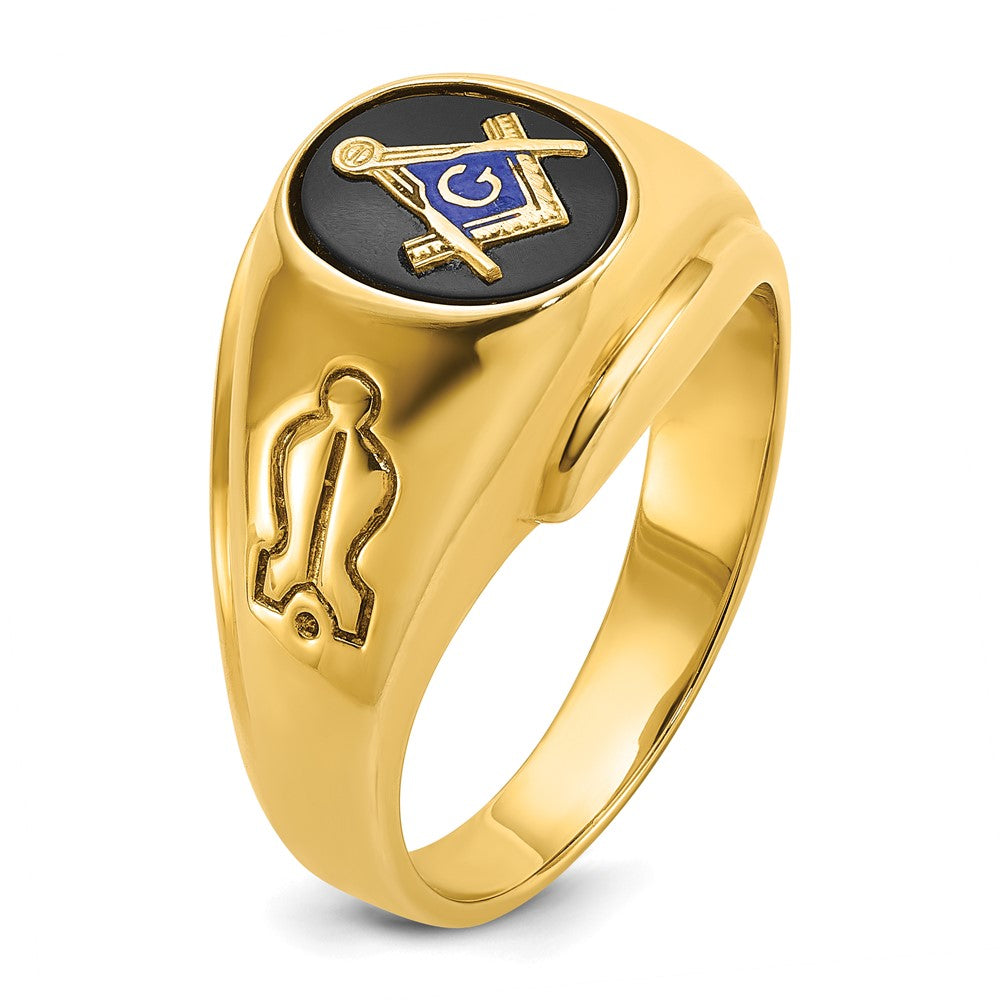 14k Yellow Gold Men's Polished and Grooved Blue Lodge Master Masonic Ring Mounting