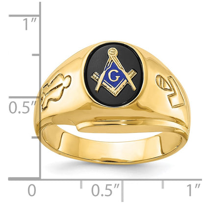 14k Yellow Gold Men's Polished and Grooved Blue Lodge Master Masonic Ring Mounting