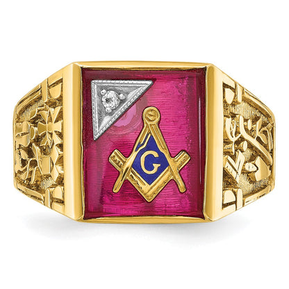 14k Two-tone Gold Men's Polished and Textured Blue Lodge Master Masonic Ring Mounting