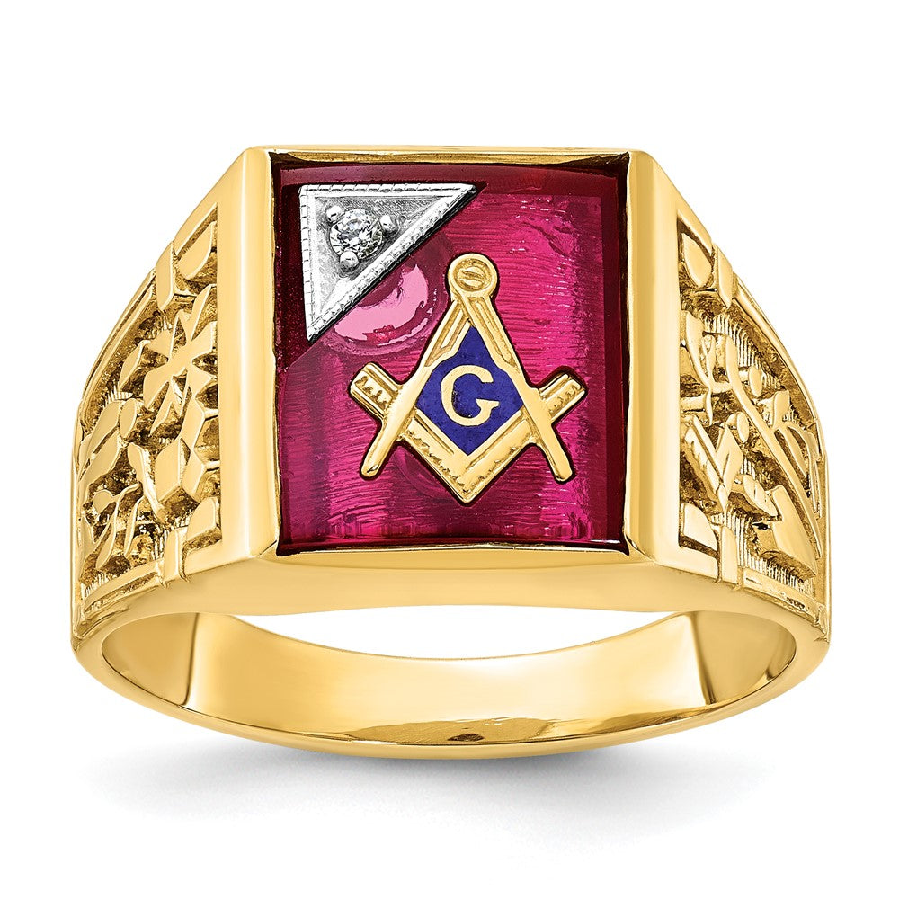 14k Two-tone Gold Men's Polished and Textured Blue Lodge Master Masonic Ring Mounting