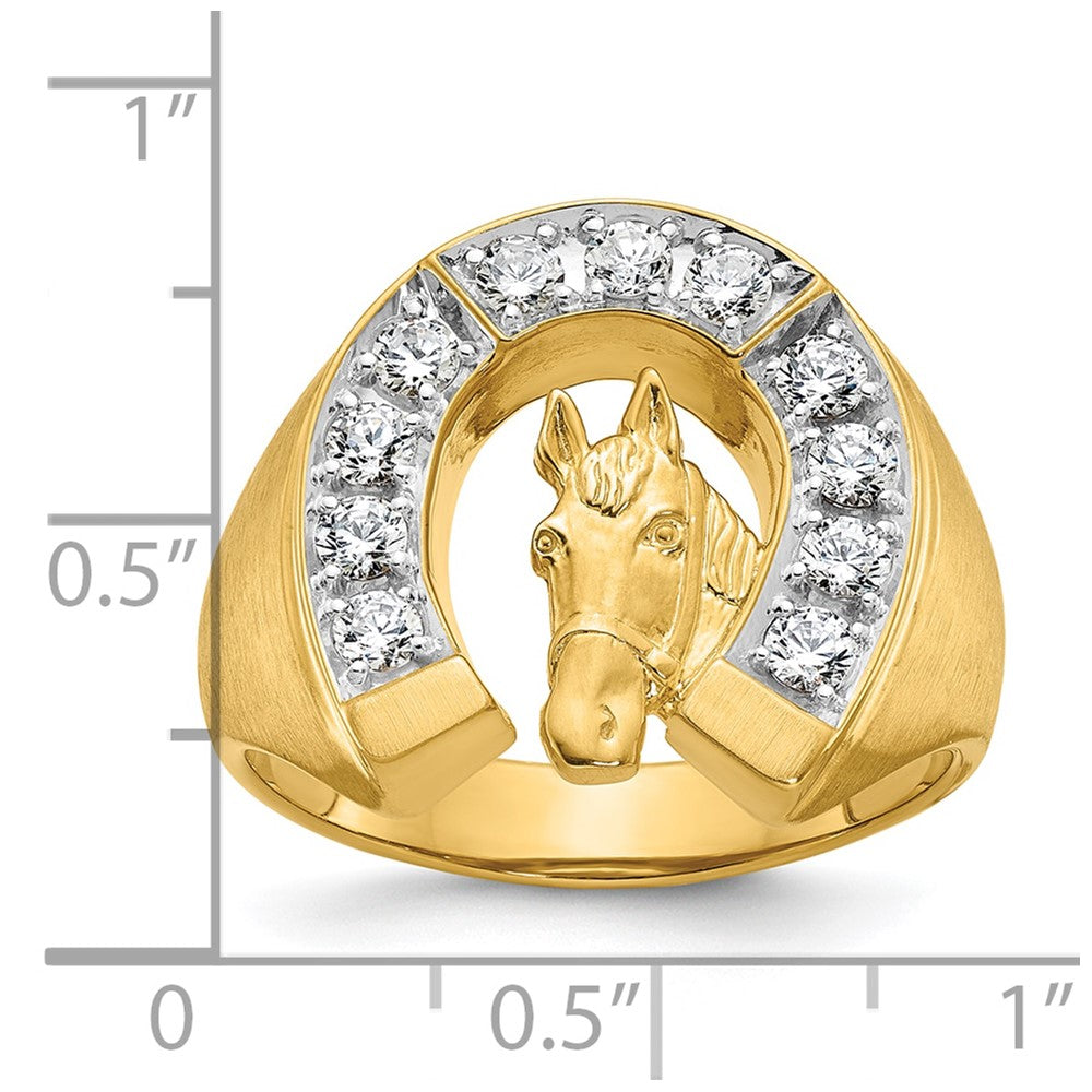 14k Two-tone Gold Men's Satin Horse and Horseshoe Diamond Ring Mounting
