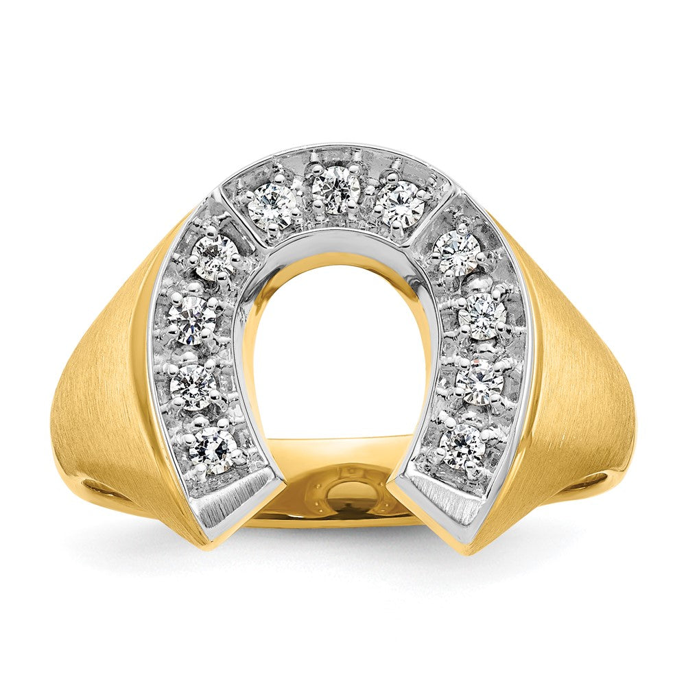 14k Two-tone Gold Men's Satin Horseshoe Diamond Ring Mounting