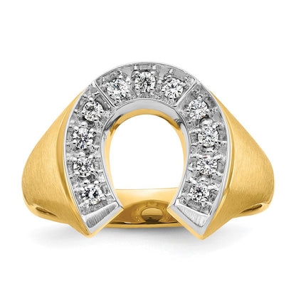 14k Two-tone Gold Men's Satin Horseshoe Diamond Ring Mounting