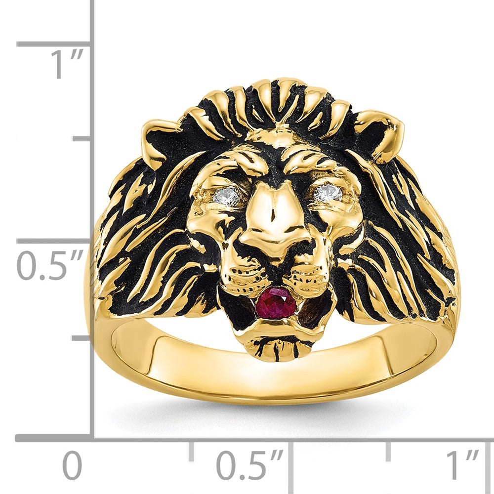 14k Yellow Gold Men's Diamond and Ruby Antiqued Lion Ring Mounting