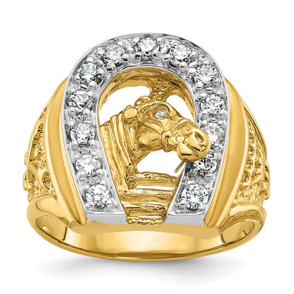 14k Two-tone Gold Men's Horse and Horseshoe Diamond Ring Mounting