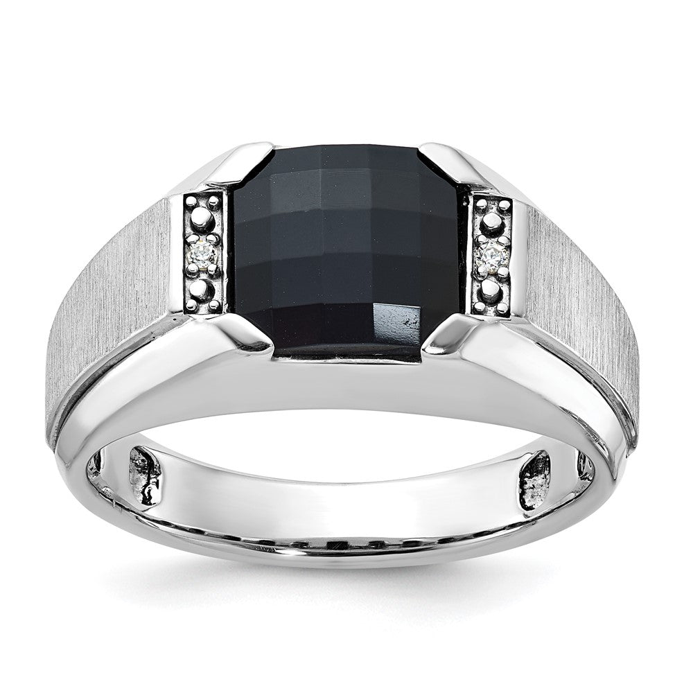 14k White Gold Men's Satin Onyx and Diamond Ring Mounting
