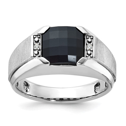 14k White Gold Men's Satin Onyx and Diamond Ring Mounting