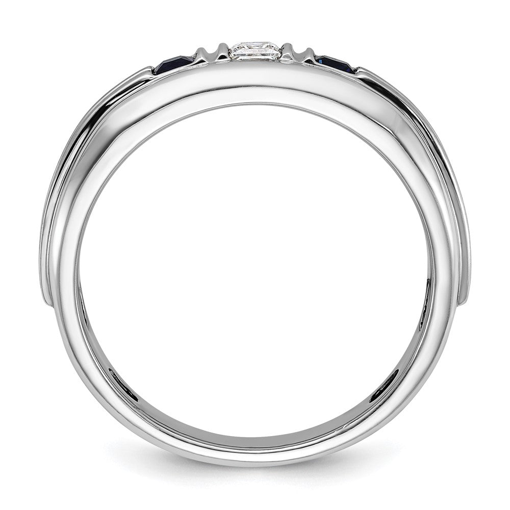 14k White Gold Men's Satin Lab Created Sapphire Diamond Ring Mounting