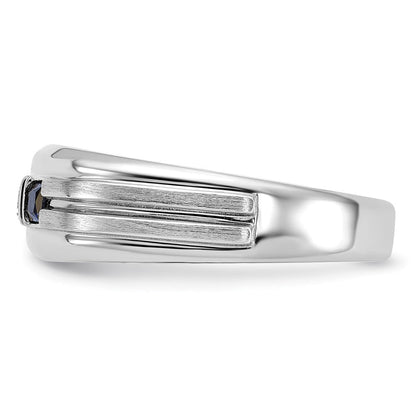 14k White Gold Men's Satin Lab Created Sapphire Diamond Ring Mounting