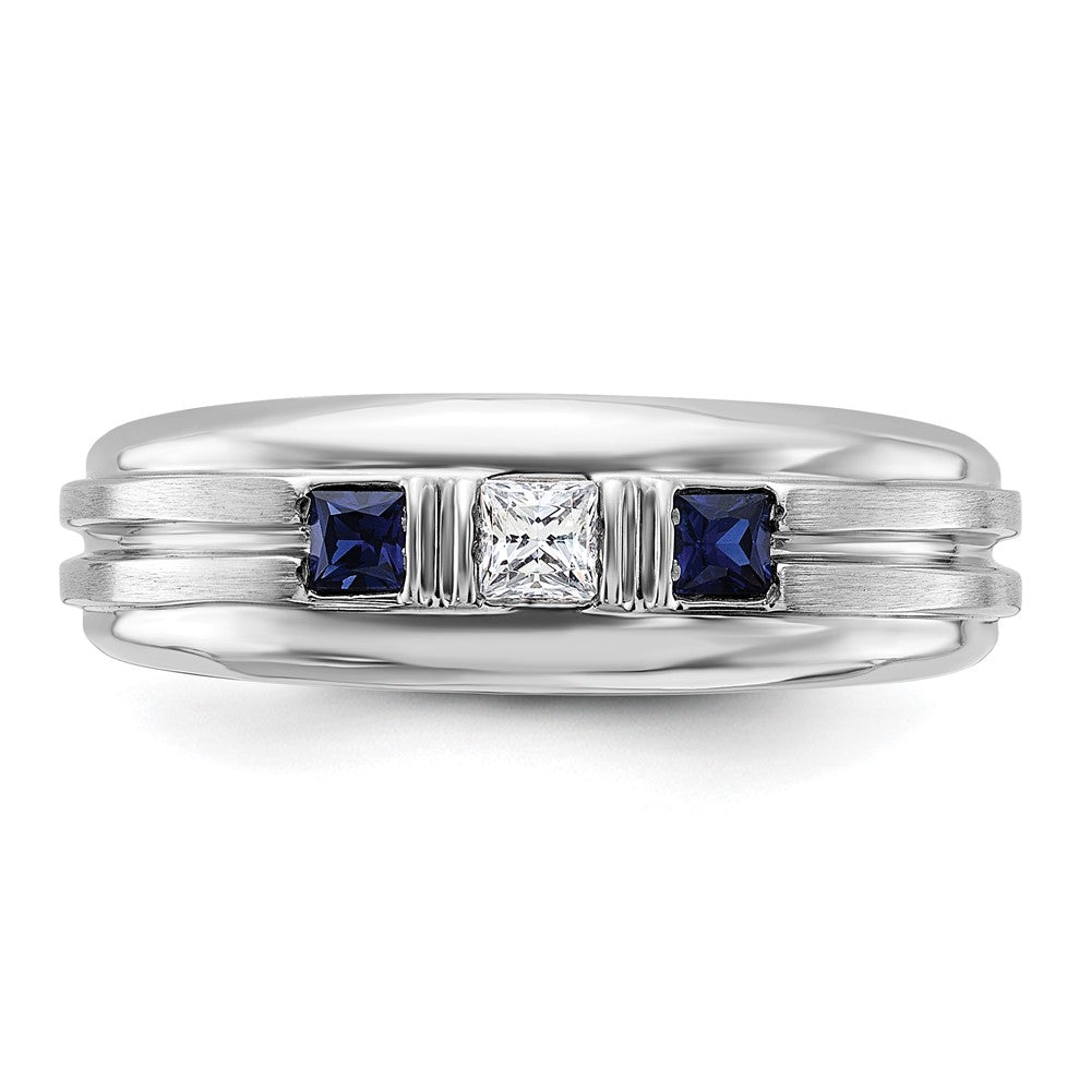 14k White Gold Men's Satin Lab Created Sapphire Diamond Ring Mounting